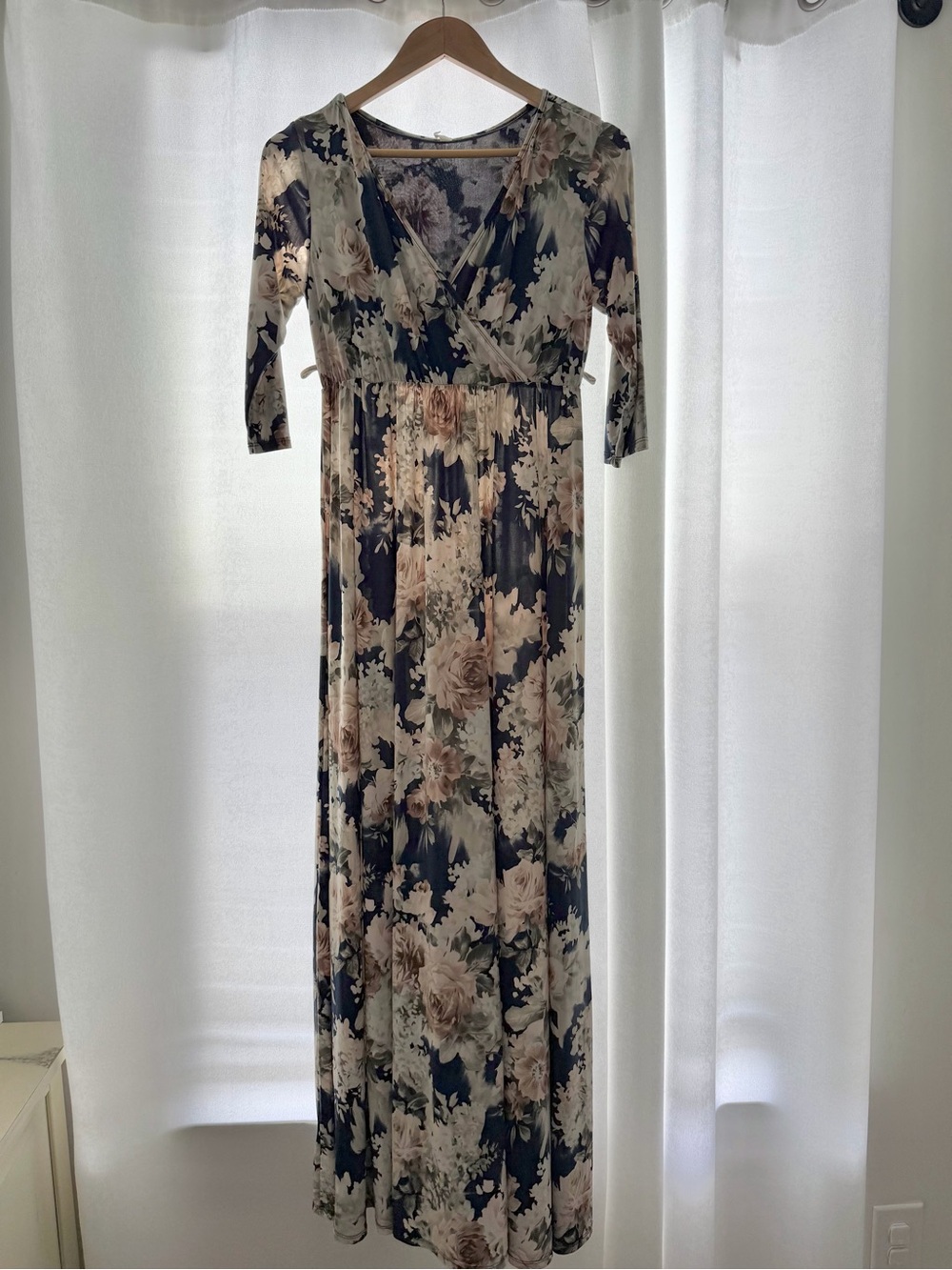 Pinkblush Navy and Cream Floral Wrap Maxi Dress